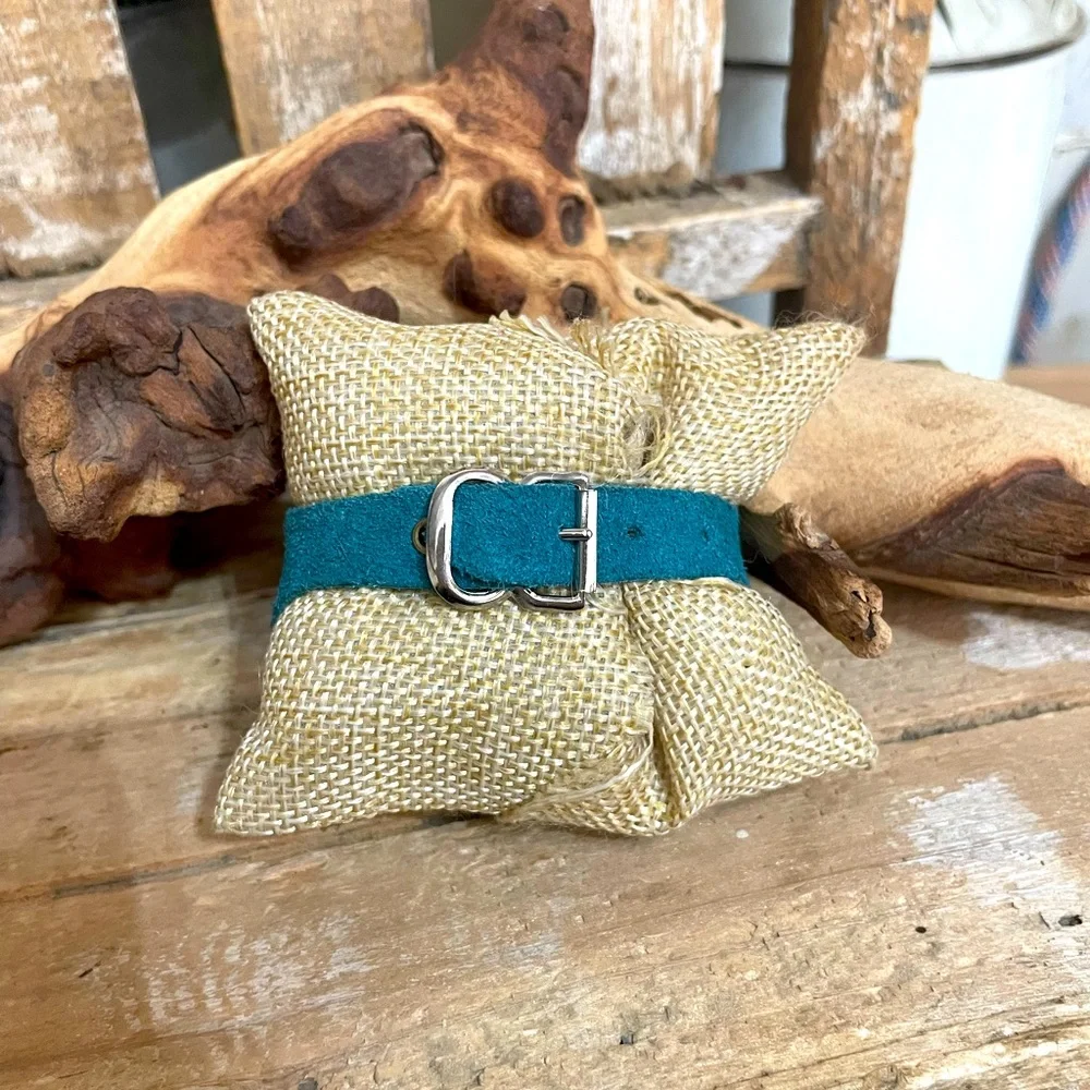 Genuine Leather Suede Blue & Brown Pouch Wrist Bracelet NEW
